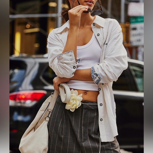 We The Free Free People Two To One Shirt in Ivory Combo Size Large NWOT - Picture 12 of 12